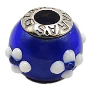 Tara’s Diary Blue White Flower Murano Glass Bead Made in Ireland Sterling NOS